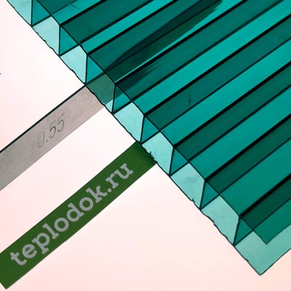 Сотовый поликарбонат 8 мм, зеленый, 1,5 кг/м2 (ГОСТ), лист 2,1х 6 м, Novattro