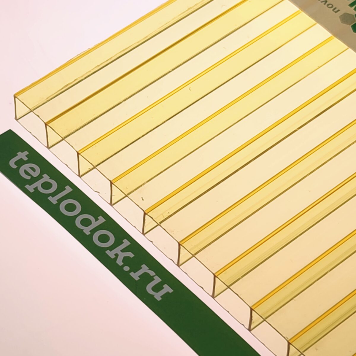 Сотовый поликарбонат 8 мм, желтый, 1,5 кг/м2 (ГОСТ), лист 2,1х12 м, Novattro