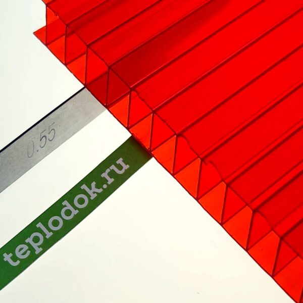 Сотовый поликарбонат 10 мм, красный, 1,7 кг/м2 (ГОСТ), лист 2,1х12 м, Novattro
